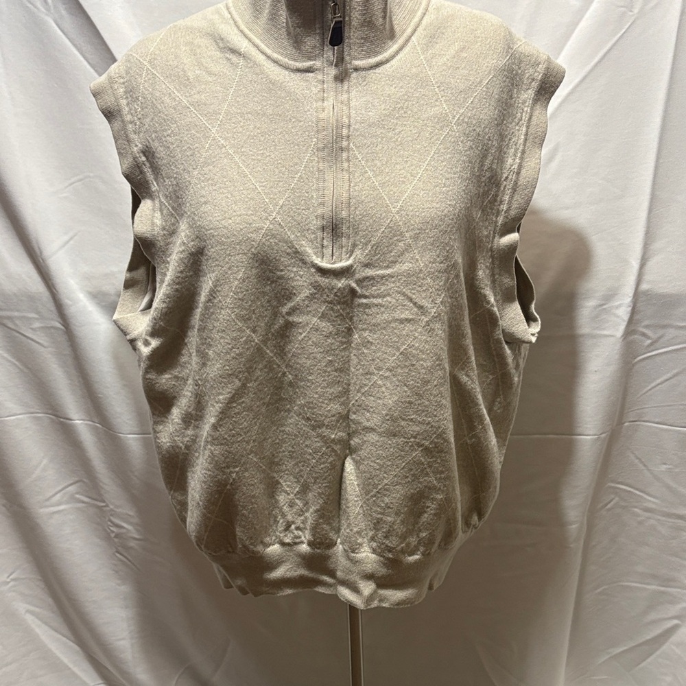 Fairway & Greene Cream Wool/Lanie Half-Zip Sleeveless Golf Vest